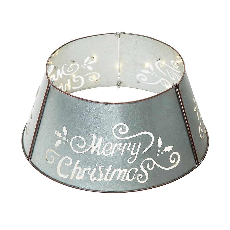 Glitzhome® Silver 22" LED Merry Christmas Cutout Metal Tree Collar