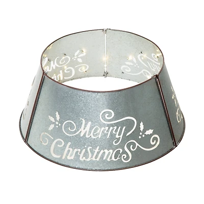 Glitzhome® Silver 22" LED Merry Christmas Cutout Metal Tree Collar