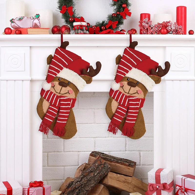 Glitzhome® 19" Reindeer Stockings, 2ct.