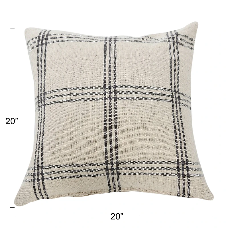 Hello Honey® 20'' Square Gray Plaid Cotton Pillow Cover