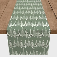 90'' Sage Christmas Tree Pattern Cotton Twill Runner