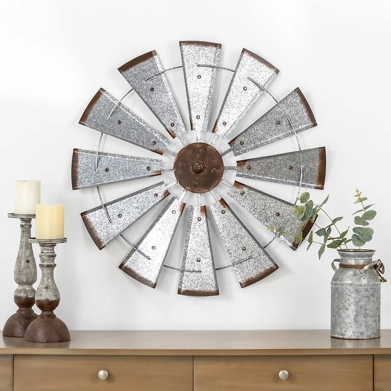 Glitzhome® 28.5" Galvanized Metal Wind Spinner Wall Décor