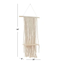 White Cotton Handmade Macrame 1 Shelf Wall Shelf 25" x 6" x 55"