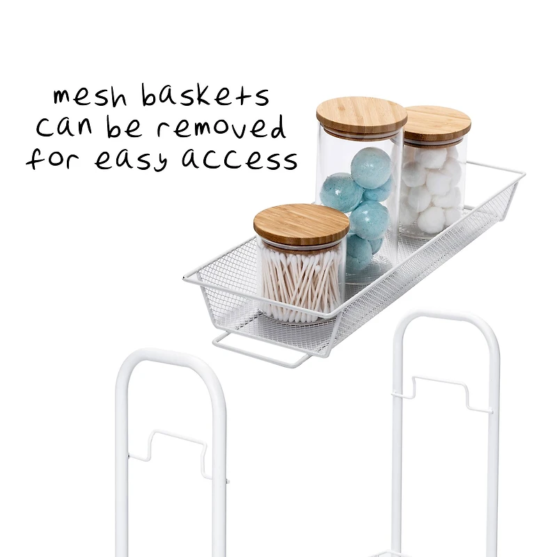 Honey Can Do White 3-Tier Mesh Narrow Rolling Cart