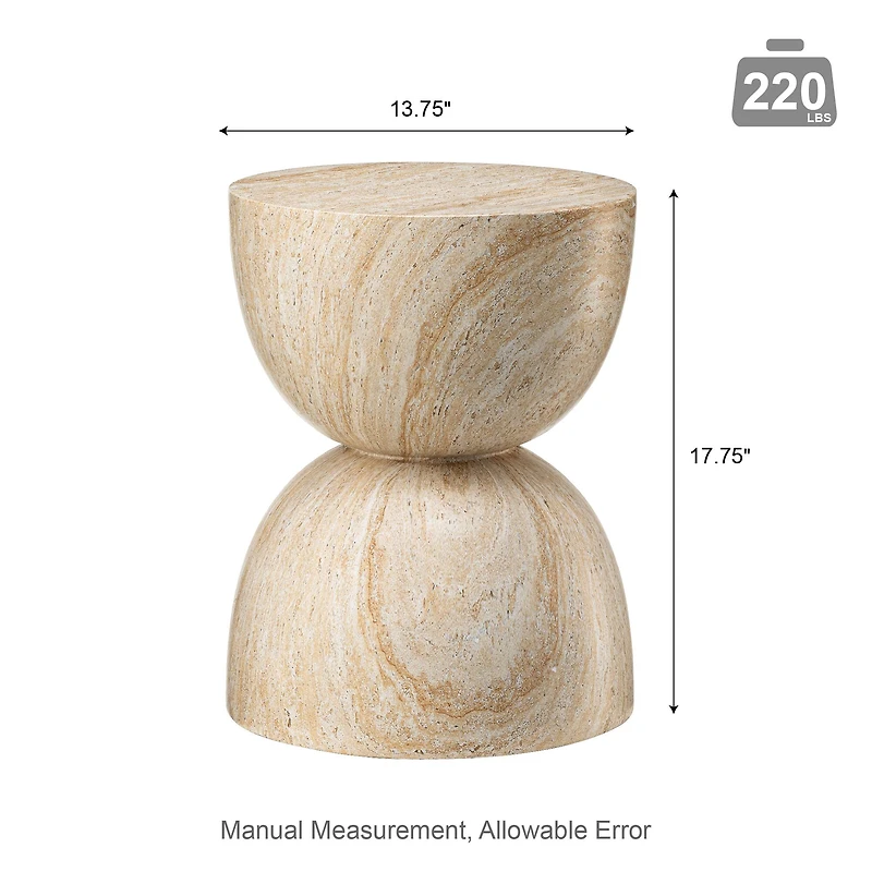Glitzhome® 17.75" Multi-Functional Hourglass Faux Travertine Garden Stool