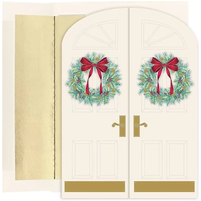 JAM Paper Holiday Doorway Wreaths Christmas Cards & Envelopes Set