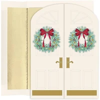 JAM Paper Holiday Doorway Wreaths Christmas Cards & Envelopes Set