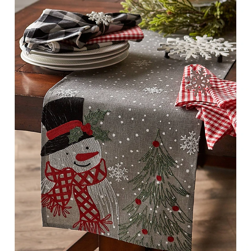 DII® 70" Grey Snowman Embroidered Table Runner