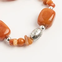 John Bead Peach Aventurine & Silver Filigree Bead Stretch Bracelet