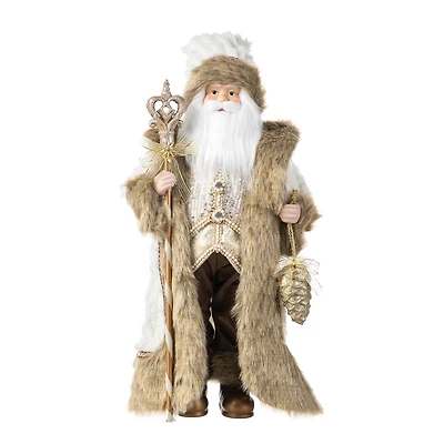 Glitzhome® 18"H Faux Fur Christmas Woodland Santa Figurine with Porcelain Face