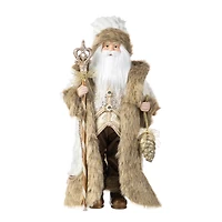 Glitzhome® 18"H Faux Fur Christmas Woodland Santa Figurine with Porcelain Face