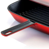 MegaChef 11" Square Red Enamel Cast Iron Grill Pan with Matching Grill Press