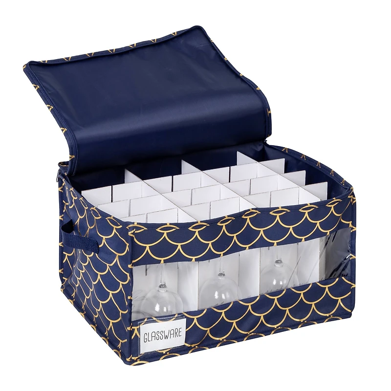 Honey Can Do Golden Scallop Print Stemware Storage Box Set