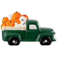 9.5" LED Lighted Green Ceramic Truck Hauling Pumpkins Autumn Harvest Decoration