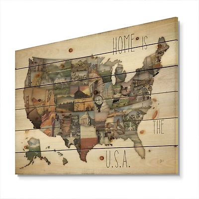Designart - InstaStates Monuments Map - Map Print on Natural Pine Wood