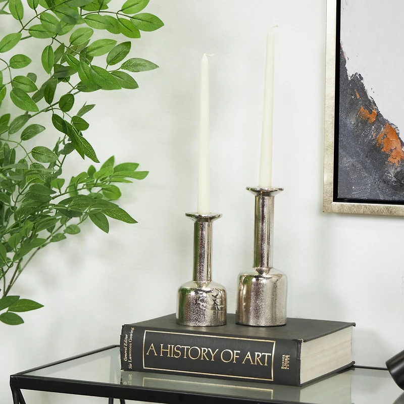 Silver Aluminum Taper Candle Holder with Rounded Bases Set