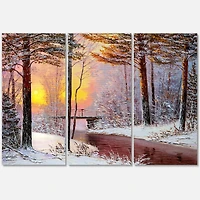 Designart - Christmas Forest With River and Trees IV - Traditional Canvas Wall Art Print