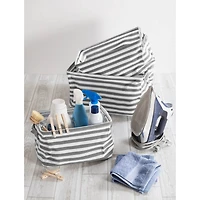 DII® Small Gray & White Herringbone Striped PE-Coated Cotton Laundry Bins, 2ct.
