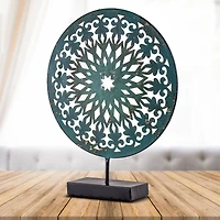15" Turquoise Rustic Metal Medallion Sculpture