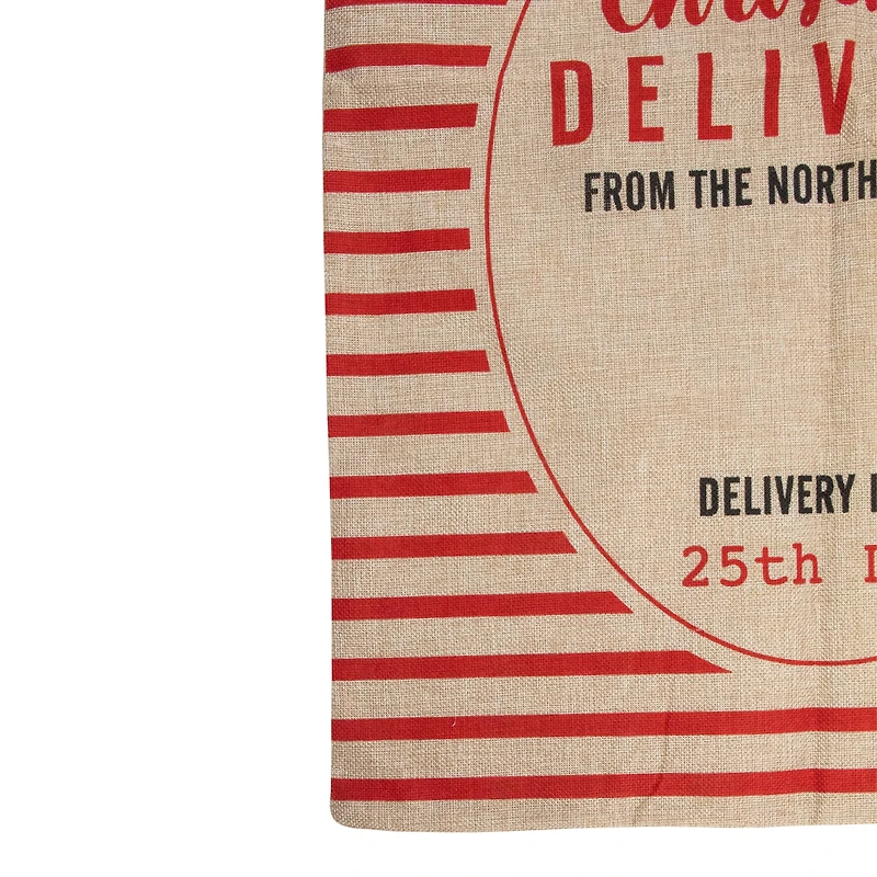 27" Beige & Red Striped Christmas Delivery Tie Gift Bag