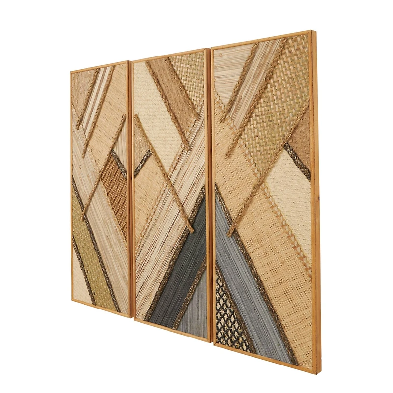 Brown Handmade Geometric Textured Mixed Media Diagonal Wall Décor Set