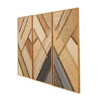 Brown Handmade Geometric Textured Mixed Media Diagonal Wall Décor Set