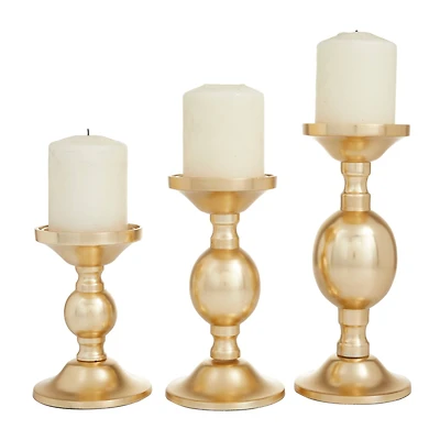 The Novogratz Set of 3 Gold Aluminum Transitional Candle Holders, 10" x 4" x 4"