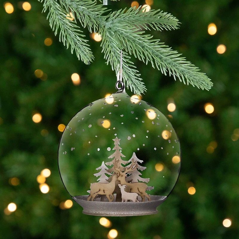 Deer Family in Snow Glass Globe Christmas Ornament - 4.75"