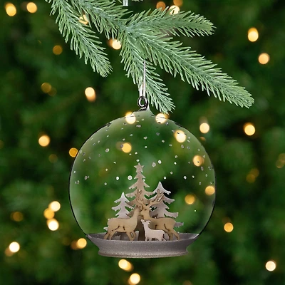 Deer Family in Snow Glass Globe Christmas Ornament  - 4.75"