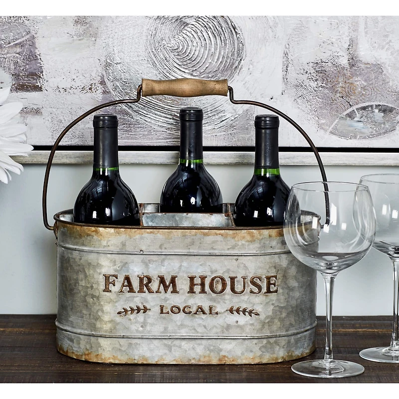 13" Gray Metal Farmhouse Wine Holder