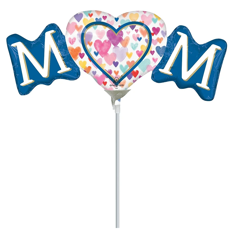 14" Mom Sprinkled Hearts Foil Stick Balloon