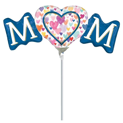 14" Mom Sprinkled Hearts Foil Stick Balloon