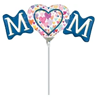 14" Mom Sprinkled Hearts Foil Stick Balloon