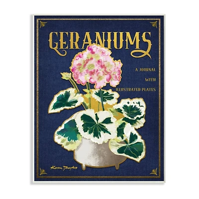 Stupell Industries Geraniums Blue Gold Flower Word Design Wall Plaque