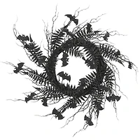 24" Halloween Black Fern & Bats Wreath