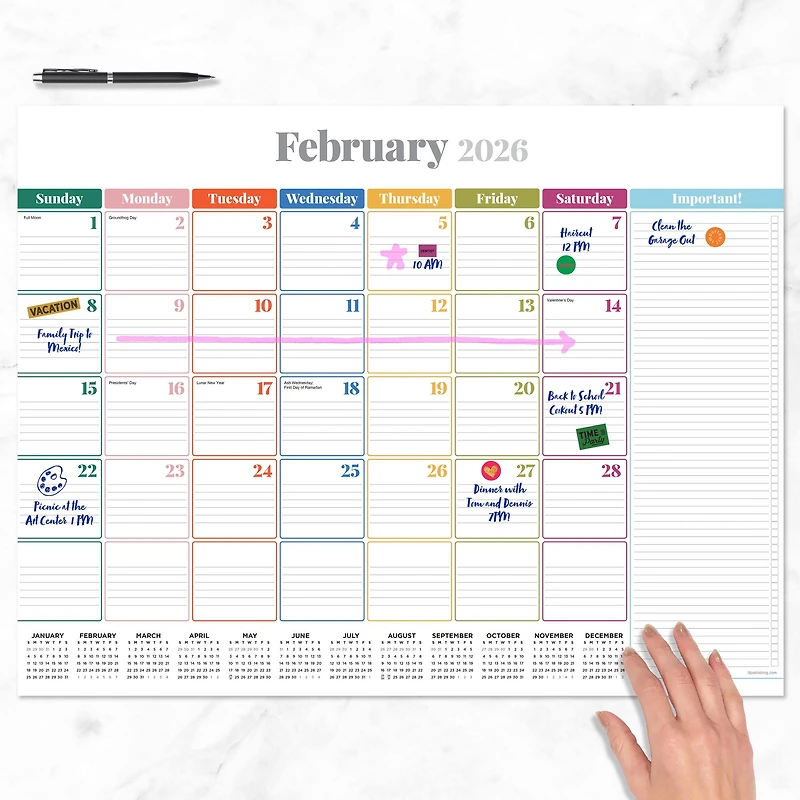 2026 Rainbow Blocks Large Desk Pad Monthly Blotter Calendar