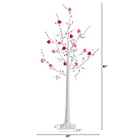 5ft. Pre-Lit Artificial Valentine's Day Twig Tree with 72 Heart Shaped LED Lights and Red Berries
