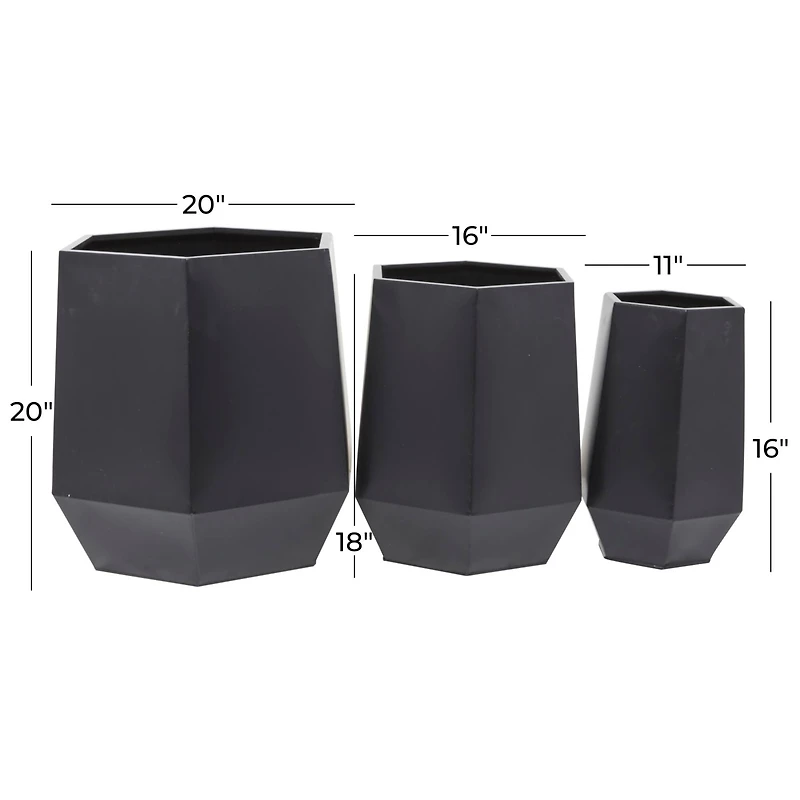 Black Modern Planter, Set of 3" 20", 16", 11"