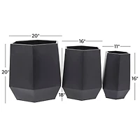 Black Modern Planter, Set of 3" 20", 16", 11"