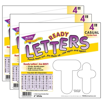 TREND Enterprises® White 4-Inch Casual Uppercase/Lowercase Combo Pack Ready Letters®, 182 Per Pack