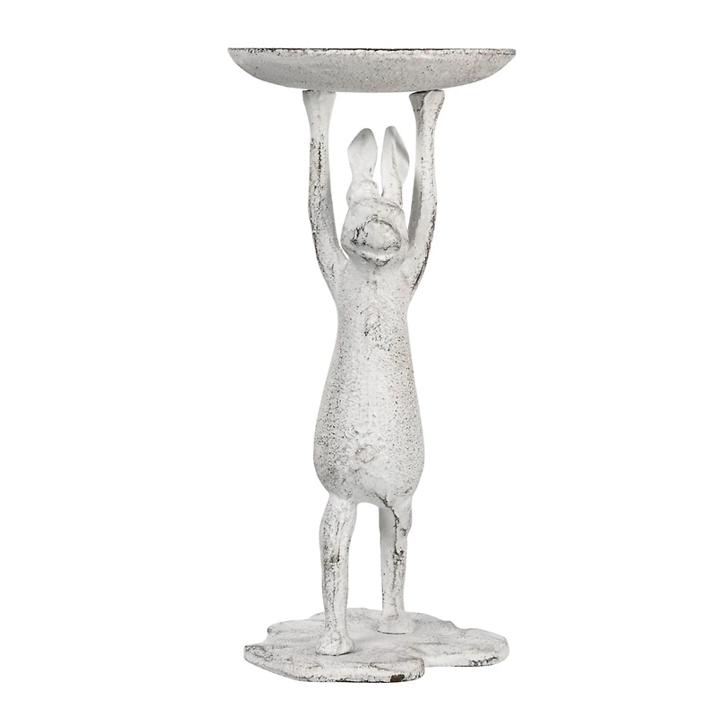 Hello Honey® 11" Whitewash Finish Cast Iron Rabbit Pillar Candle Holder