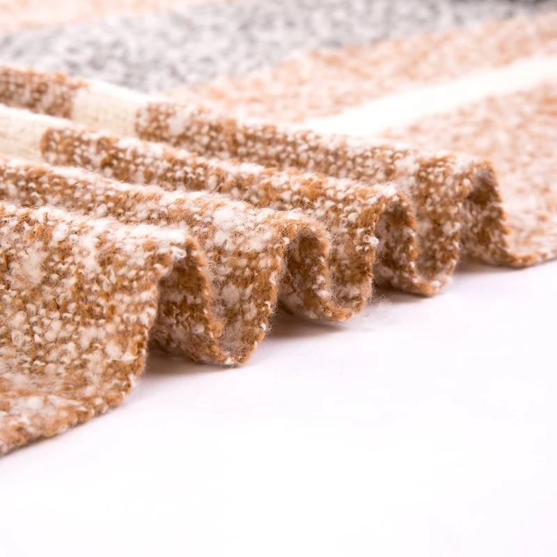 Glitzhome® 70" Tan, White & Gray Scarf with Tassels