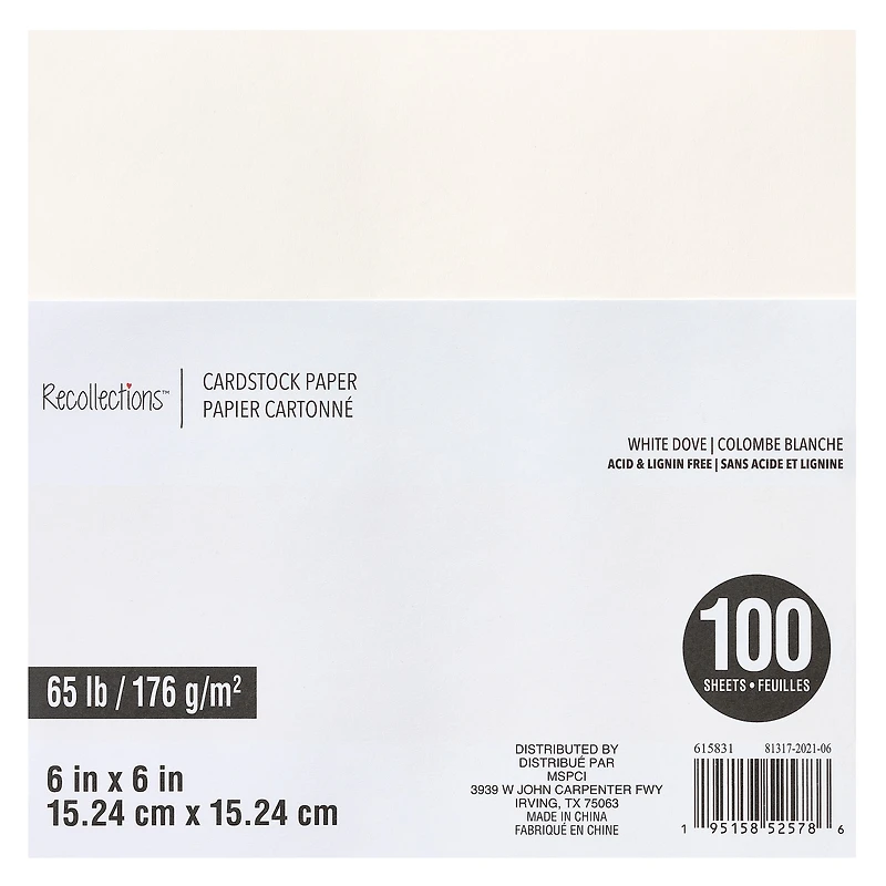 White Dove 6" x 6" Cardstock Paper by Recollections™, 100 Sheets