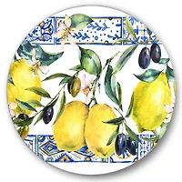 Designart - Lemon Ornament On Blue Geometrical Pattern II
