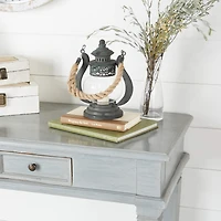 Black Iron Rustic Candle Holder Lantern, 9" x 8" x 5"