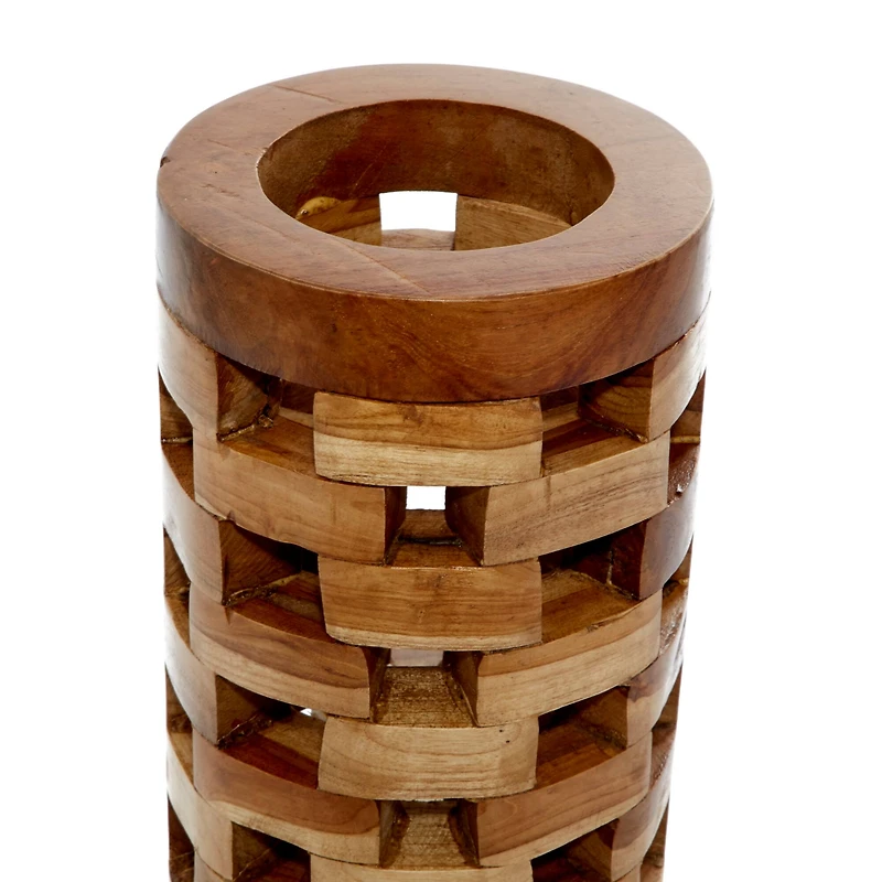 Brown Teak Wood Contemporary Style Vase, 16" x 6" x 6"