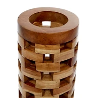 Brown Teak Wood Contemporary Style Vase, 16" x 6" x 6"