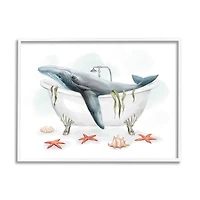 Stupell Industries Whale in Nautical Tub Seafoam Starfish Shells in White Frame Wall Art
