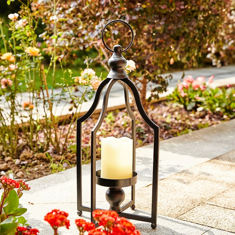 16.5" Modern Farmhouse Black Metal Candle Lantern