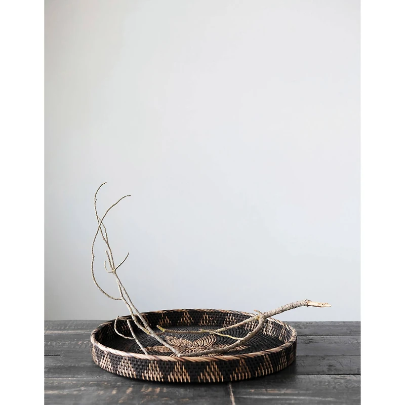 Hello Honey® Decorative Hand-Woven Rattan Tray With Flower Design
